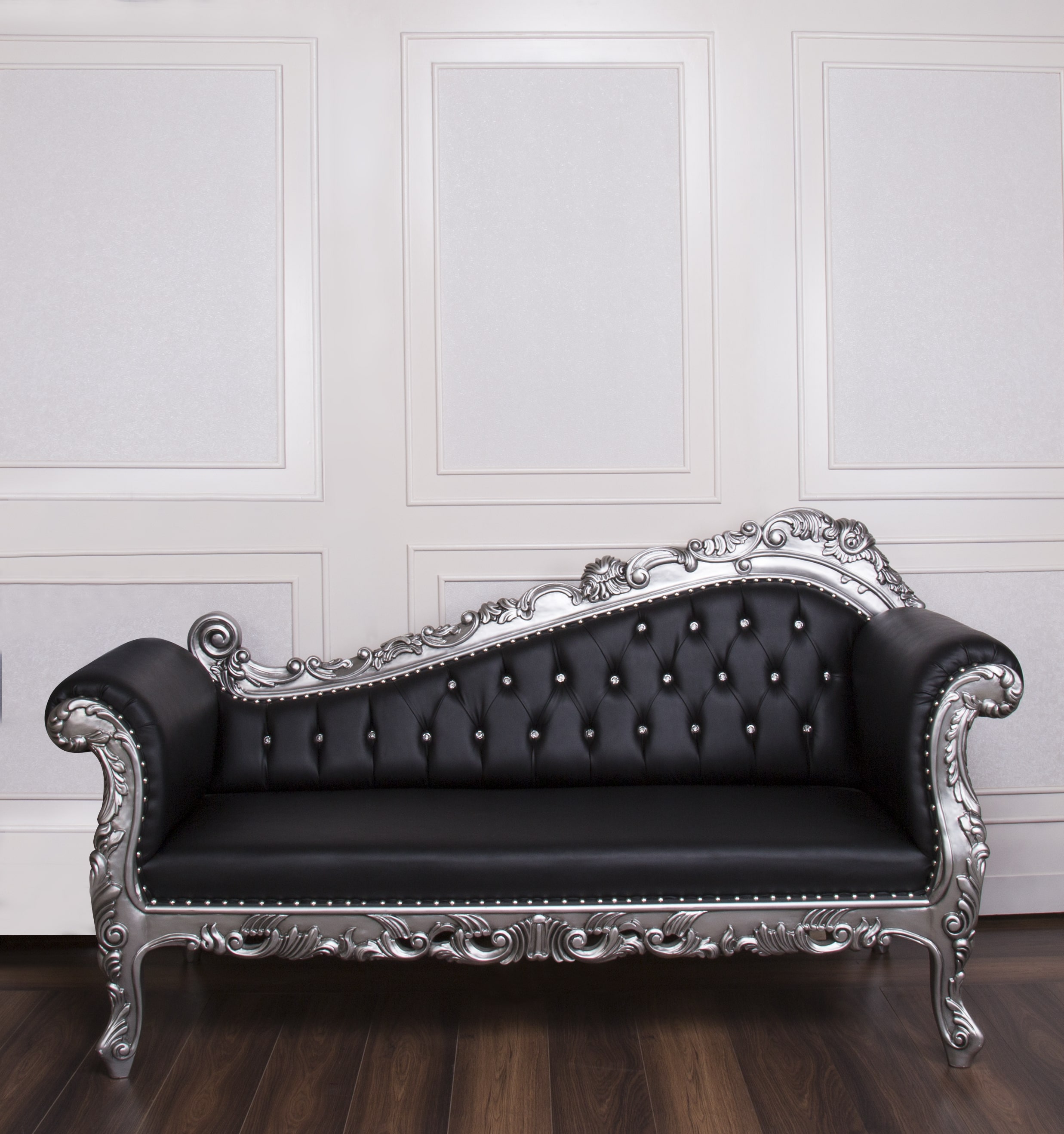 Silver & Black Faux Leather Cleopatra Chaise Lounge